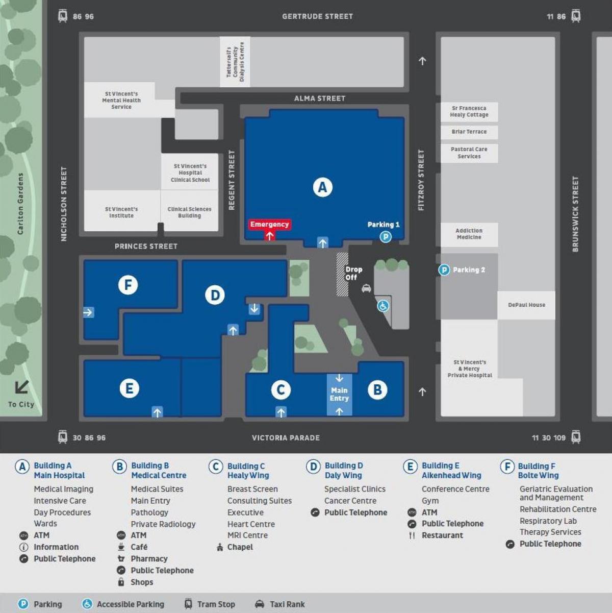 St Vincent's hospital Melbourne map