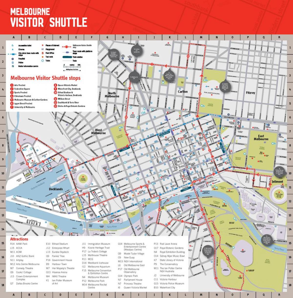 Melbourne city attractions map