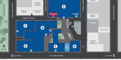 St Vincent's hospital Melbourne map